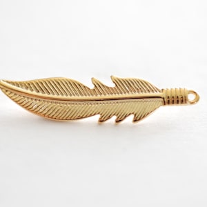 Vermeil Gold Large Feather Pendant - 18k gold plated over sterling silver, large feather charm, Gold Feather Charm, Vermeil Gold Leaf