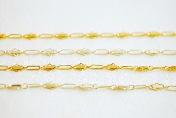 14k Gold Filled Oval Bar Link Chain- Permanent Jewelry Gold Filled Bar Chain Flat Bar Chain, Chain by foot,  fancy chain [ BAR-04-]