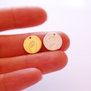 Resist Hand Gesture Circle Blank Disc - Vermeil Gold Sterling Silver Movement Hand Power Fist Advocate Feminism Equality Revolt Equality 553 image 4