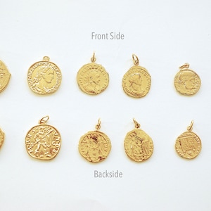 Greek Coin Charm Pendant- Vermeil Gold 22k Gold plated over 925 Sterling Silver, Greek Coins, Spanish Coins, Ancient Roman Coin, Medallion