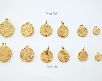 Greek Coin Charm Pendant- Vermeil Gold 22k Gold plated over 925 Sterling Silver, Greek Coins, Spanish Coins, Ancient Roman Coin, Medallion