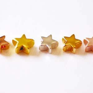 2pcs Shiny Vermeil Rose Gold Tiny Star Beads - 18k gold plated over sterling silver, small little star charms, Gold Star Beads, Connector,28