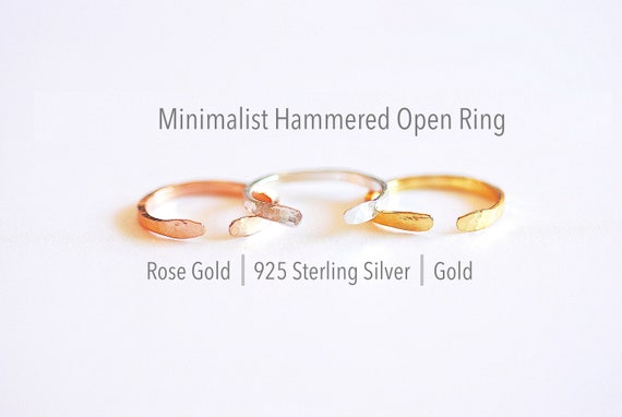 Hammered Open Ring- Sterling Silver, Gold, open edge ring, stacking ring, dainty ring, Minimalist ring, Adjustable Ring, Boho Ring [ 533 ]