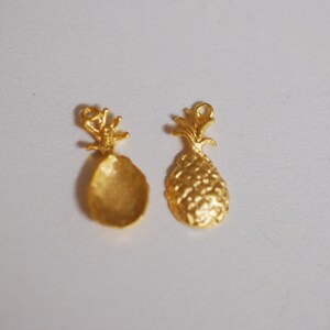 Matte Vermeil Gold Pineapple Charm Pendant 18k gold plated over Sterling Silver, Hawaiian Pineapple Pendant, Pineapple Charm, Fruit, 275 image 2