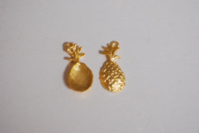 Matte Vermeil Gold Pineapple Charm Pendant 18k gold plated over Sterling Silver, Hawaiian Pineapple Pendant, Pineapple Charm, Fruit, 275 image 2