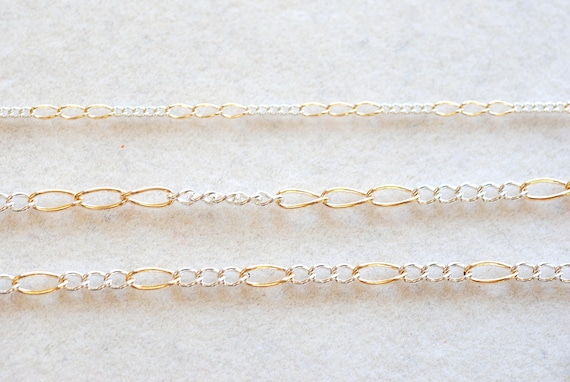 Mixed Metal Two Tone Figaro Chain 14k Gold Filled Sterling Silver l Permanent Jewelry 3 and 1 unfinished Figaro 3mm Wholesale Chain Bulk