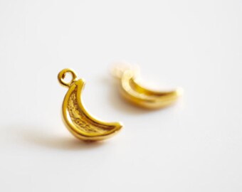 Vermeil Gold Crescent Moon Charm- 18k gold over Sterling Silver, Vermeil Gold Half Moon, Shiny  moon, Wholesale Vermeil Gold Charms, 26