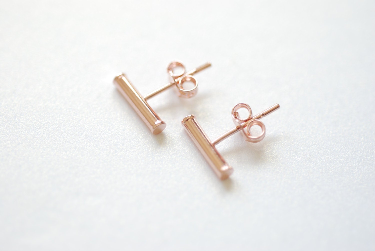 Vermeil Rose Gold Bar Earrings Rose Gold Bar Stud Earrings Etsy