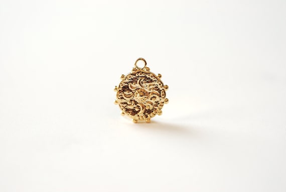 14mm Round Moon and Star Pendant - 18k gold plated over 925 sterling silver, Gold Coin Charm, Moon Charm, Star Charm, 14mm Round Disc, J317