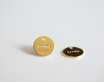 Shiny Vermeil Gold Karma Circle Disc Charm - 18 gold plated over sterling silver, karma stamped gold disc, Gold Karma Charm, Yoga Jewelry,92