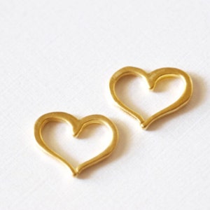2pcs Matte Vermeil Gold Open Heart Connector Charm- 18k gold plated over Sterling Silver Heart Charm, Gold Heart Charms Pendants, Spacer, 84