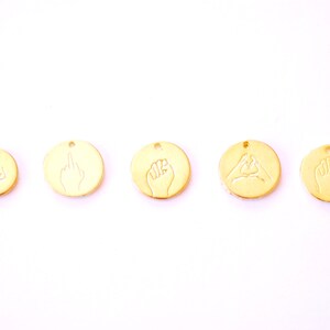 Resist Hand Gesture Circle Blank Disc - Vermeil Gold Sterling Silver Movement Hand Power Fist Advocate Feminism Equality Revolt Equality 553 image 2
