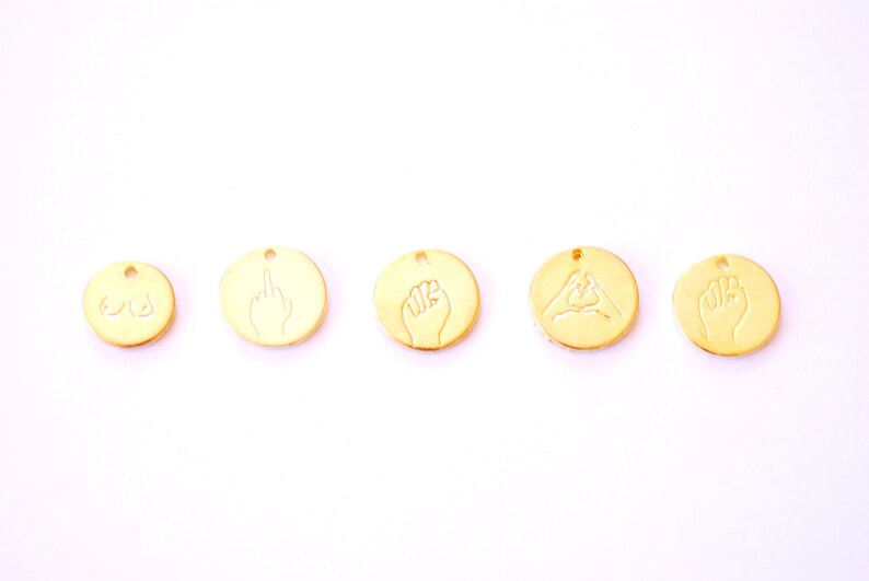 Resist Hand Gesture Circle Blank Disc - Vermeil Gold Sterling Silver Movement Hand Power Fist Advocate Feminism Equality Revolt Equality 553 image 2