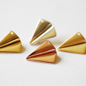 Silver or Gold 3D Paper Airplane Charm main image 1
