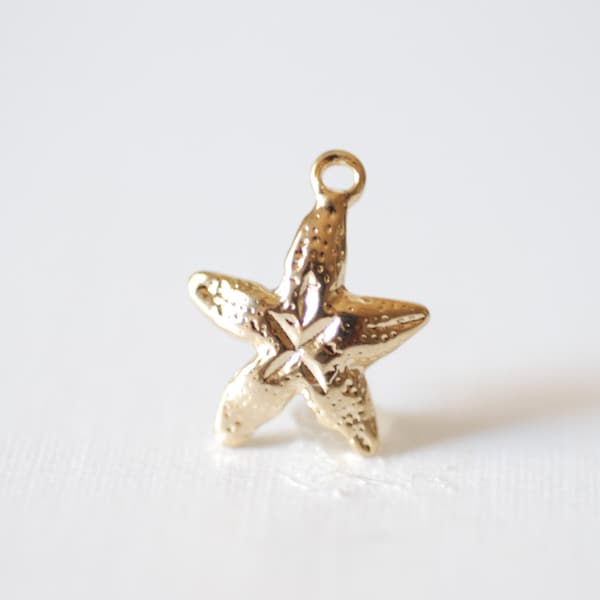 Shiny Gold Starfish Charm- 18k gold plated over sterling silver, gold starfish charm pendant, sea life charm, Gold Sea Shell Charm, 103