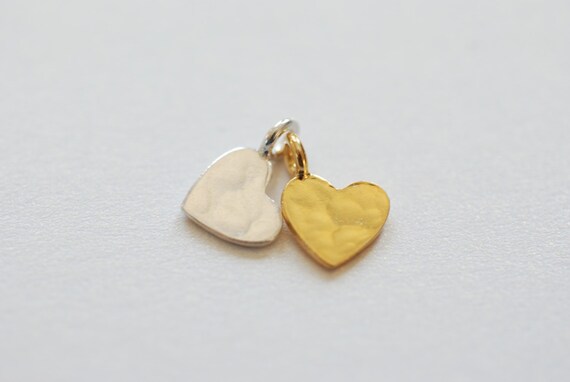 Little Dangling Cute Charm Gold Heart Jewelry Superb Quality Gold or SIlver Tiny Heart Charm 8-9mm 1 pc or 10 pcs WHOLESALE