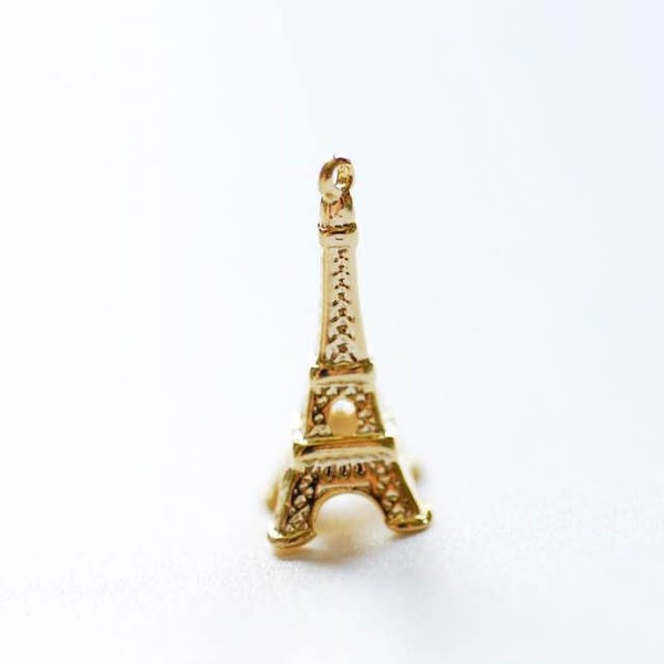 Vermeil Gold Eiffel Tower Charm - 18k gold plated over Sterling Silver, Gold Eiffel Tower Pendant, Paris Charm, Paris Pendant, France Charm