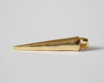 Matte Vermeil Gold Spike Charm - 18k matte gold plated over sterling silver spear, vermeil dagger, needle, gold needle, drop needle charm,29