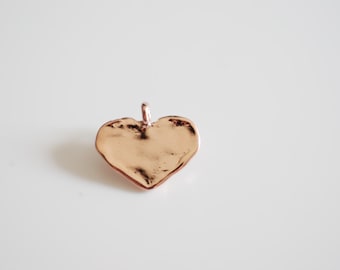 Vermeil Rose Gold Heart Charm - 18k gold plated over sterling silver flat gold heart pendant, Gold Heart Charm, Gold Heart Stamping, 87