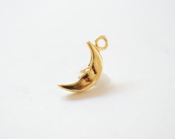 Vermeil Guldhalvmåneberlock - 18k guldpläterad över sterlingsilver, guldmåne, halvmåneansikte månehänge, guld halvmåneberlock, 269