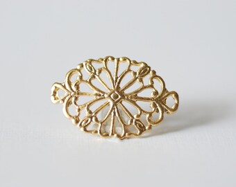 Vermeil Gold Filigree Flower Connector Charm- 18k gold plated over 925 Sterling Silver, vermeil oval round connector link spacer, 90