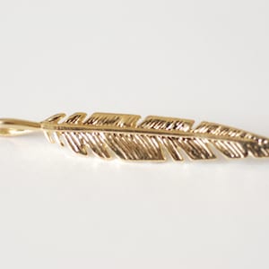 Shiny Vermeil Gold Feather Charm- 22k gold plated sterling silver feather pendant, bird feather, tribal feather charm, Gold Feather Leaf, 9
