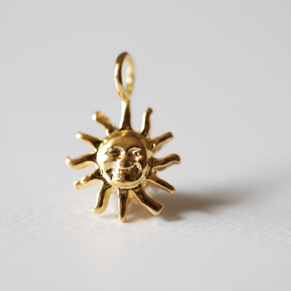 Vermeil Gold Sunshine Charm - 18k gold plated over sterling silver, Sun with rays pendant, Gold Sun Charm, 158