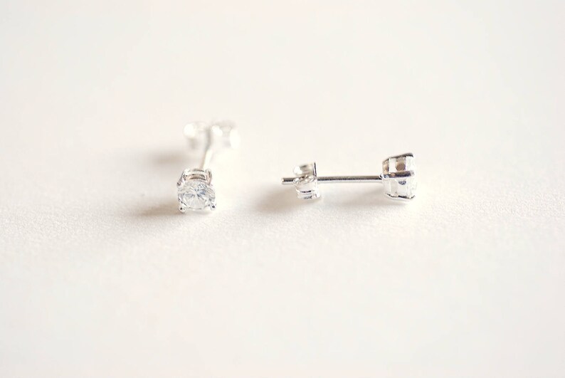 925 Sterling Silver CZ Earrings, Gold, Rose Gold, cz earrings, cz studs, cz silver stud earrings, solitaire studs, solitaire earrings, Studs image 4