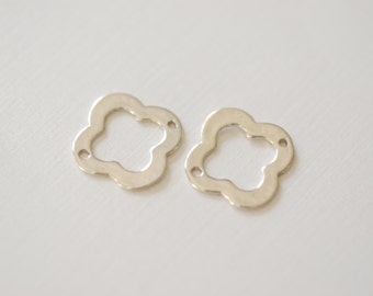 2pcs Sterling Silver Quatrefoil Connector Charms, Silver Four leaf Clover, Silver Flower Connector, Clover Connector, Quatrefoil Charm, 76