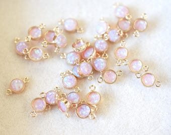 Dije conector de ópalo rosa de 4 mm relleno de oro de 14 k. Dije conector con piedra natal de octubre. Joyería permanente. Ópalo rosa en plata de ley GFCH4-121/122