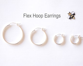 Sterling Silver Hoop Flex Earring - 12mm, 14mm, 18mm, 20mm, 30mm, 40mm, 50mm, 60mm, 70mm Hoops, 925 Sterling Silver Earring, Huggie Hoops