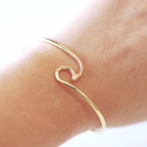 Wave Bracelet - Wave Bangle - 925 Sterling Silver or 18k Gold - Adjustable Wave Bangle- Ocean - Wave - Island Jewelry, Beach Jewelry, 517