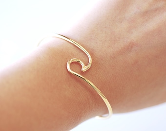 Wave Bracelet - Wave Bangle - 925 Sterling Silver or 18k Gold - Adjustable Wave Bangle- Ocean - Wave - Island Jewelry, Beach Jewelry, 517