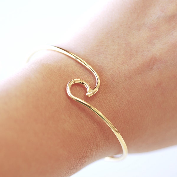 Wave Bracelet - Wave Bangle - 925 Sterling Silver or 18k Gold - Adjustable Wave Bangle- Ocean - Wave - Island Jewelry, Beach Jewelry, 517