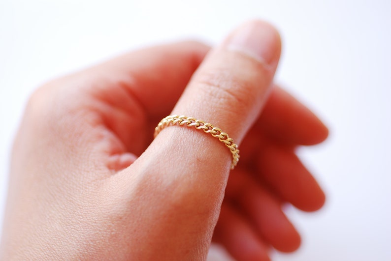 Gold Chain Ring 14k Gold Filled Stacking Ring Cuban Chain Etsy