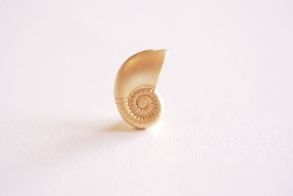 Matte Gold Sea Snail Swirl Shell Charm Pendant- Vermeil 22k Gold Plated, Ocean Beach Conch Seashell Charm, Hermit Crab Shell, Nautilus, 358
