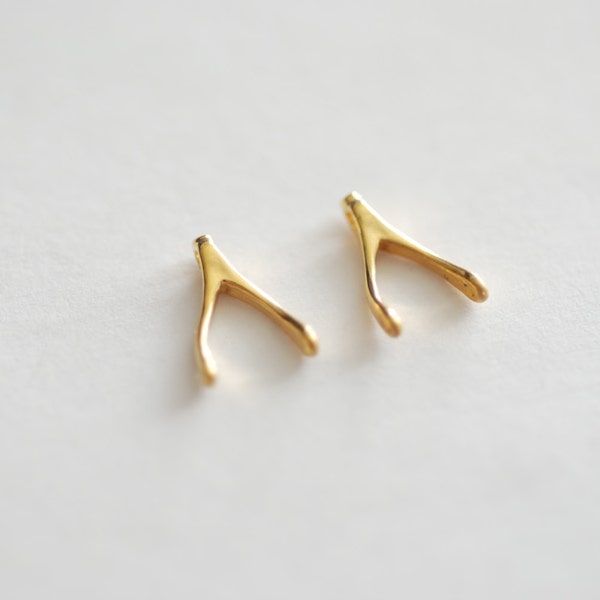 2pcs vermeil gold tiny wishbone charm- 18k gold plated over sterling silver wishbone charm, Gold Wishbone charm, Vermeil Charms Wholesale,19