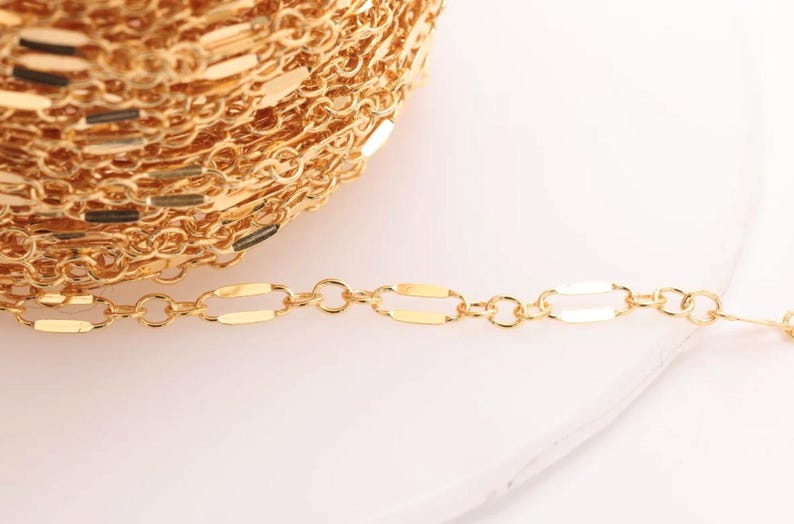14/20 GF 2.5mm Long and Short Dapped Sequin Chain, 14k Gold Filled Sequin Chain, razor blade chain, 14k gf choker chain, chain by foot image 2
