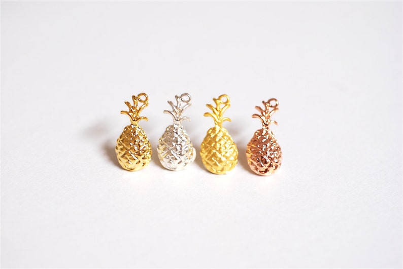 Matte Vermeil Gold Pineapple Charm Pendant 18k gold plated over Sterling Silver, Hawaiian Pineapple Pendant, Pineapple Charm, Fruit, 275 image 4