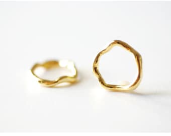 Shiny Vermeil Gold Wavy Open Circle Charm- 18k gold plated over Sterling Silver, 15mm twist round link ring, spacer, connector, link