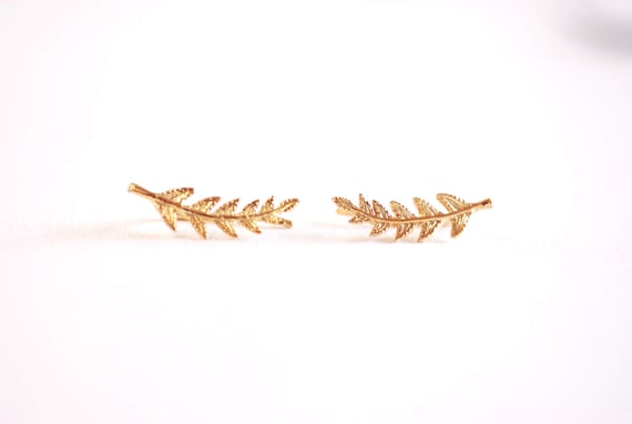 Shiny Gold Leaf Ear Climber- Gold Leaf Ear Cuff, Leaf Earrings Ear Crawler, Gold Ear Climber, Ear Jacket, Leaves Ear Climber Crawler [ 333 ]