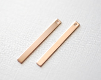 14K Rose Gold Filled Skinny Bar Beads - 2 pcs, one hole, Bar Drop Dangle Pendant Charm Blank, Name Plate Blank, Rose Gold bar Blank