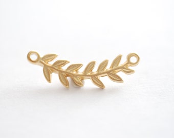 Matte Vermeil Gold Roman Leaf Connector Charm -leaf link connector,Vermeil Gold Leaf Branch Connector Charm, Gold Twig leaf flower charm, 62