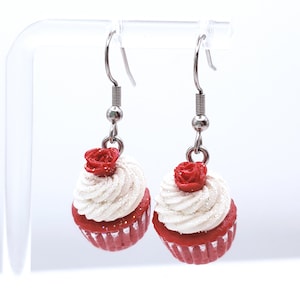 Red Velvet Rose Cupcake Earrings