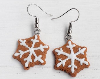 Snowflake Gingerbread Cookie Earrings