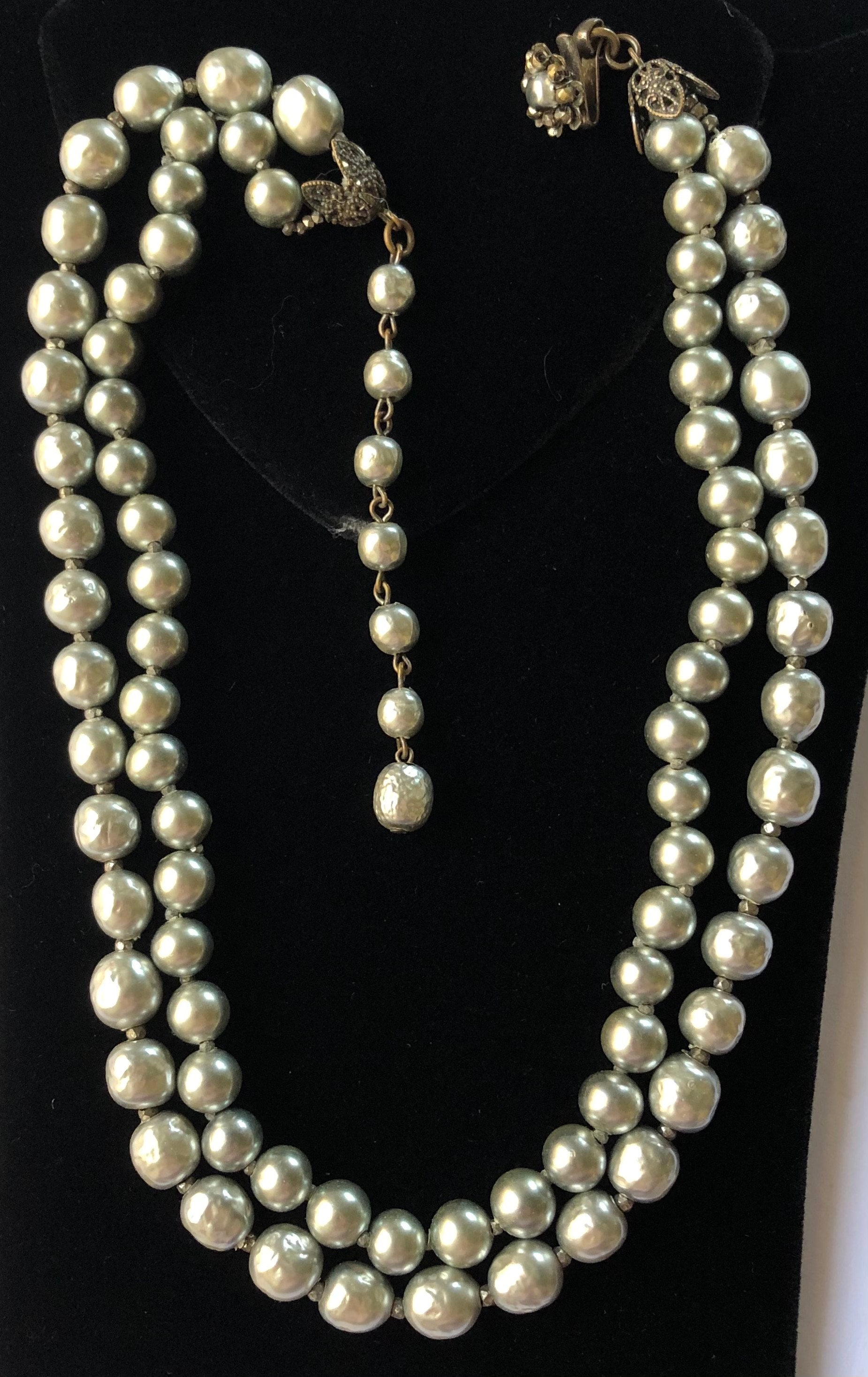 Lot - Collection of White Bead Vintage Miriam Haskell Jewelry