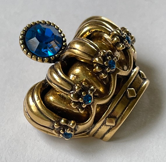 Vintage Trifari Crown Brooch Pin ~Blue Rhinestone… - image 5