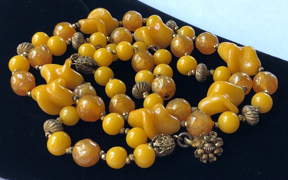 Vintage Miriam Haskell Necklace ~double Strand~ Yellow Glass Beads