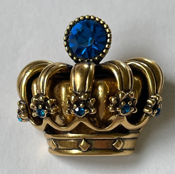 Vintage Trifari Crown Brooch Pin ~Blue Rhinestone… - image 4