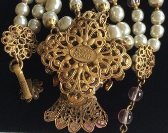 Vintage Miriam Haskell Necklace & Bracelet Set~pink Glass